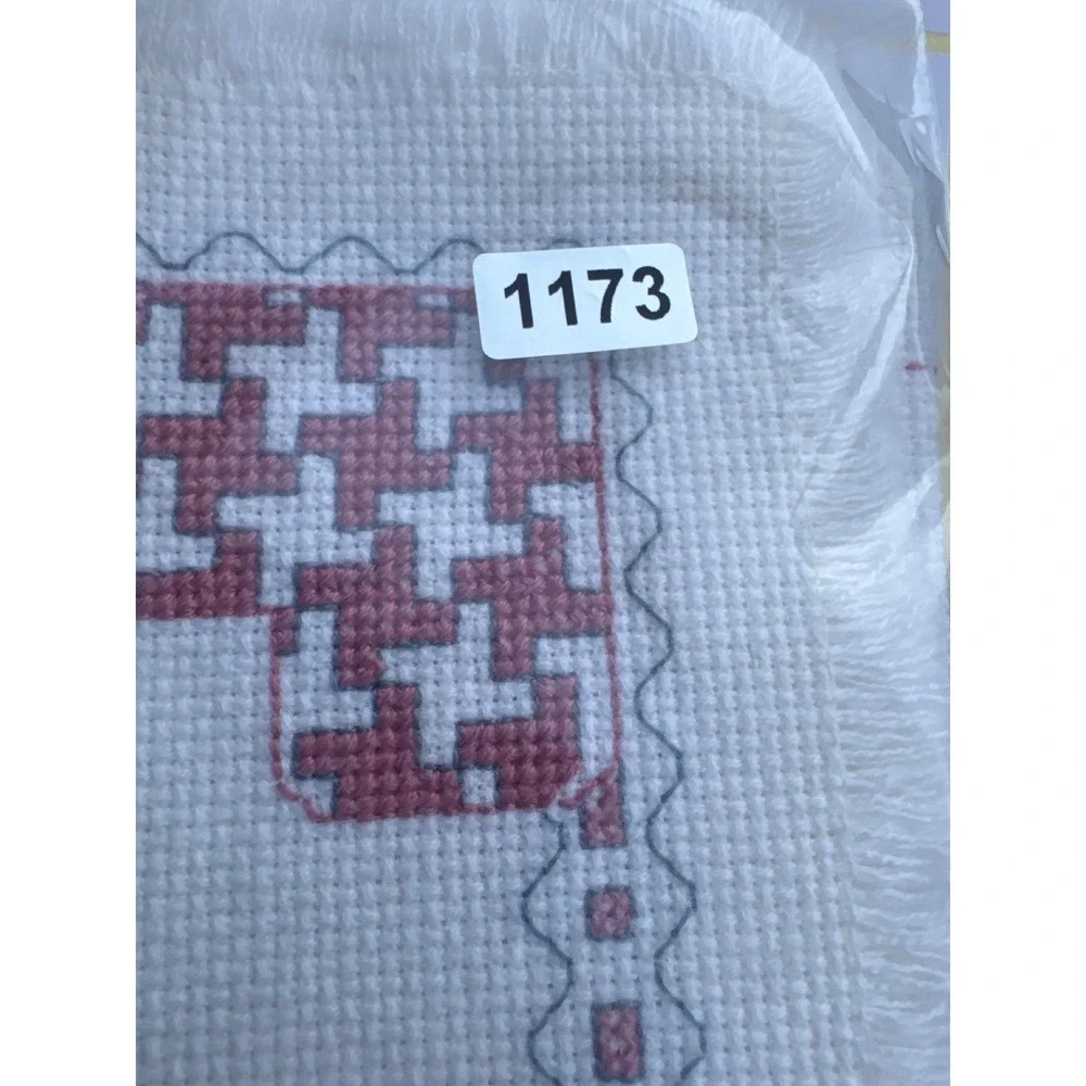 Vintage Hand Embroidered Bread Covers Set of 2 White Cross Stitch Floral Heart